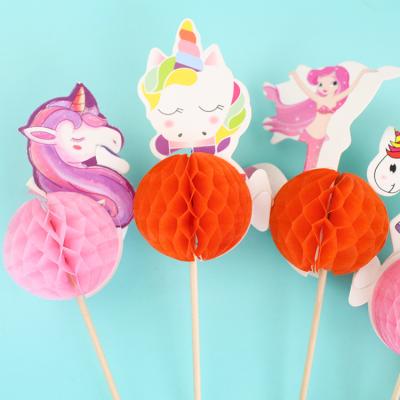 China Christmas Decoration Supplies Unicorn Baked Toothpick Cake Toppers Paper Decor Mermaid Toothpick Cocktail Fruit Cake Decoration Party Dessert for sale