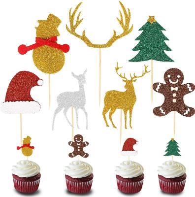 China Christmas Decoration Supplies Custom Cupcake Topper Picks Christmas Tree Cup Cake Topper Sticks Paper Cupcake Toothpick Toppers Decoration for sale