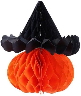 China Novelty 3D Honeycomb Tissue Paper Party Hanging Decorations Pumpkins Party Halloween Thanksgiving Day Garden Wall Decorative Decor for sale