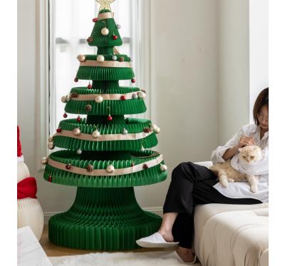 China Hot Selling Foldable Party Decoration 300cm 60cm 230cm Recycle Custom 3D Christmas Tree Honeycomb Paper Green White Christmas Tree for sale