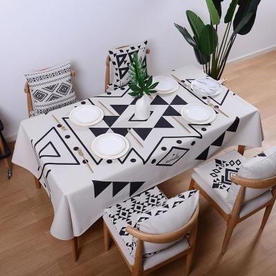 China Wholesale Geometric Black And White Waterproof Table Cloth Cotton Thick Table Cloth for sale