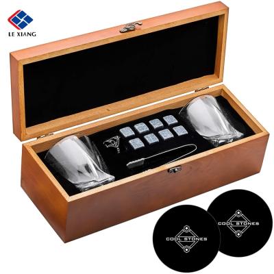 China 2021 Sustainable New Product Large Amazon Bestsellers Set Of 8 Stainless Steel Cooling Rocks In Wooden Whiskey Gift Set for sale