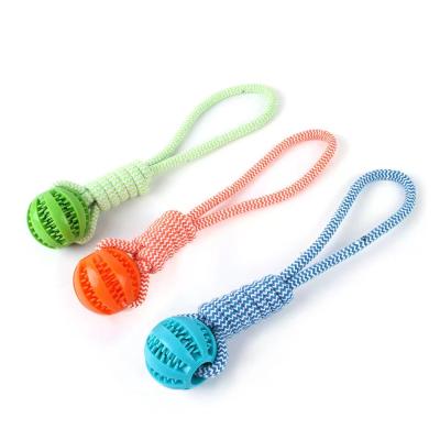 China Wholesale Toys Stocked For Dogs TPR Dog Rope Ball Resistance To Bite Tooth Cleaning Snack Ball Toy Pet Products for sale