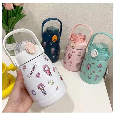 China New Stocked Arrive Food Keeper Stainless Steel Thermos Kids Drinking Lovely Bottle Kids Water Bottles With Handle And Straw for sale