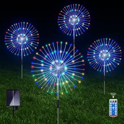 中国 120 LED Outdoor Copper Wire Garden Lights 4 Waterproof Solar Garden Fireworks Lamp With Sparks Remote Decorative Light 販売のため