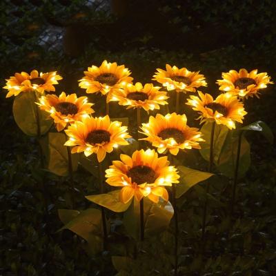 China Outdoor Solar Powered Sunflower Lights Outdoor Decorative Garden Stakes Solar LED Pathway Lights Flowers Garden Patio Lawn Yard for sale