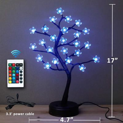 Chine Bedroom/Living Room/Cabinet/Bar Christmas Color Cherry Tree Lamp with Remote Control 16 Color Changing LED Lamp RGB Artificial Flowers Bonsai Tree Lamp 24 LED à vendre