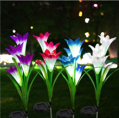 中国 Solar Decoration Flower Lily Lights Outdoor 4 LED Simulation Flower Garden Lawn Light 販売のため