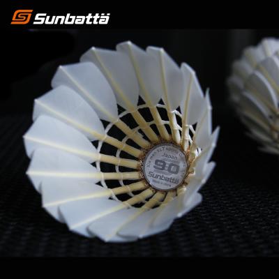 China Professional Tournament Super High Quality Sunbatta Class A Goose Feather Shuttlecock Badminton For Tournament for sale