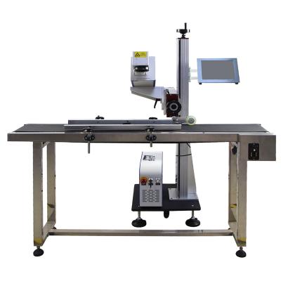 China Laser Marking Nonmetal Engraving 30W 50W CO2 Flying Conveyor Belt Online Laser Marking Machine for sale