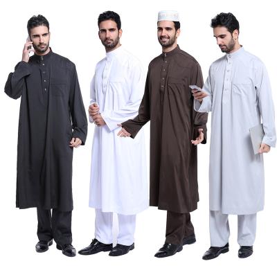 China High Quallity New arrival Middle Eastern Muslim Arab stand-up collar robe Abaya men solid color ethnic style upscale comfortable long shirt for sale