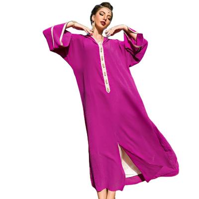 China High Quallity Hot sell Muslim Style long sleeve loose women dress deep V ladies jellaba dress for sale