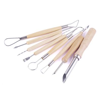 China Wood+Stainless Steel Art Supply 8PC Ceramic Wax Carving Carving Pottery Molding Tool Kit for sale