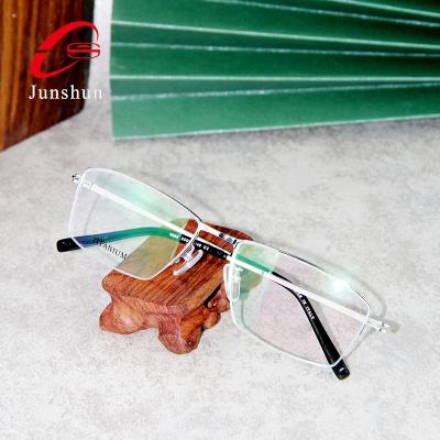 China JUNSHUN Comfortable Custom Fashion New Half Rim Men's Square Classic Titanium Metal Optical Glasses Frames Manufacturers Wholesale for sale