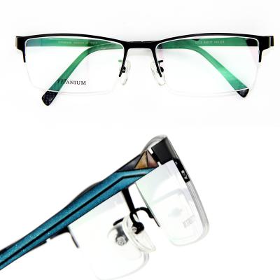 China JUNSHUN Logo Online Half Frame Business Titanium Optical Comfortable Custom Eyeglasses Frames Pitch Black Coffee for sale