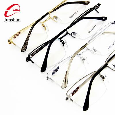 China Luxury Titanium Gold Glass Half Frame Eyewear Comfortable Square Spectacle Monocle Frames Optical Reading Glass River for sale