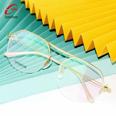 China Junshun comfortable shinen fashion large retro star half frame metal frame eyeglasses stylish titanium frames for ladies and girls for sale