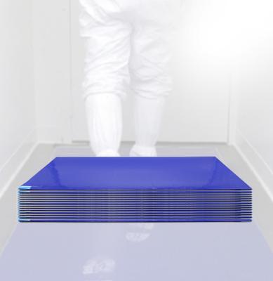 China Cleanroom OEM 24x36 Inch 30 Layers Antibacterial Skin Off Pe Film Hospital Clean Room Blue Color Floor Sticky Mat For Shoe Cleaning for sale