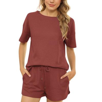 China Solid Color Comfortable Same Short Sleeve Women's Breathable Summer Pajama Set for sale