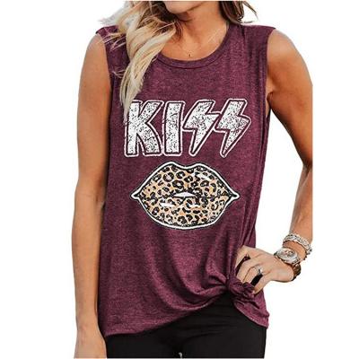 China 2021 breathable European and American explosive women's vest KISS lips printed around the collar sleeveless T-shirt for sale