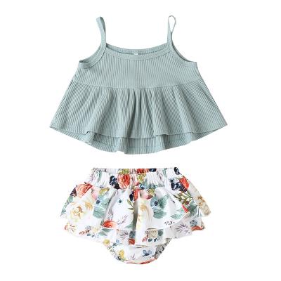 China Baby Anti-Shrink Summer Clothes Sets Tank Top Sleeveless Shorts Set 0-2 Years Girls Casual Two-Piece Outfit for sale