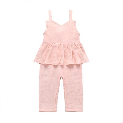 China Summer Anti-Shrink Baby Overalls Pants Sleeveless Solid Color Ruffles Suspender Cotton Baby Clothes Overalls for sale