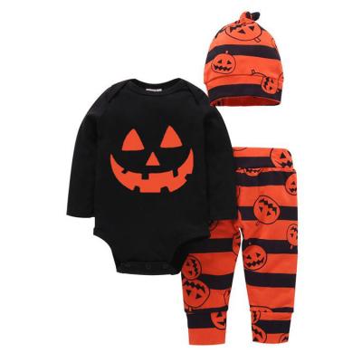 China Baby Halloween Pumpkin Print Anti-Shrink Long Sleeve Romper Pants And 3pcs Hat SET Winter Clothes For Baby for sale