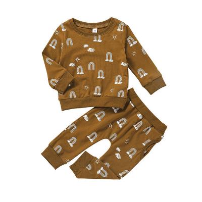 China Wholesale Casual Baby Clothes Set Ribbed Autumn Outfit Kids Tracksuits Children Cotton Sweater Sweatsuits for sale