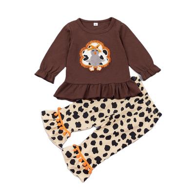 China Casual Kids Long Sleeve Cotton Sweater Baby Leopard Print Bell-Based 2Pcs Pant Set for sale