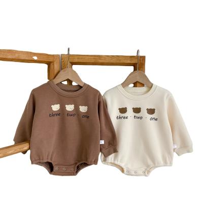 China 0-3 Cotton 0-3 Winter Romper Winter Bear Pattern Cute Wooly Baby Jumpsuit Thick Warm 100% Baby Overalls for sale