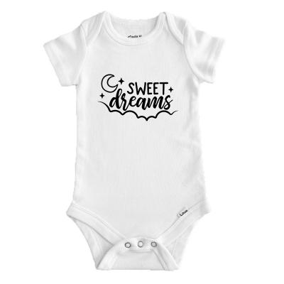 China Cozy baby clothes factory baby clothes boutique girls summer 100% cotton organic baby romper with sweet dreams print for sale