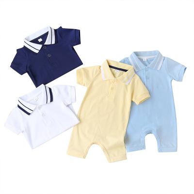 China 2021 Cotton Baby Summer Jumpsuit Solid Plain 100% Shorts Sleeve Infant Clothing POLO Shirt Style Boy Jumpsuit for sale