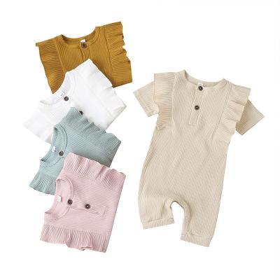 China Cotton 100% 2021 Summer Cute Short Sleeve Newborn Baby Clothes Lace Up Jumpsuit Knitted Baby Romper for sale