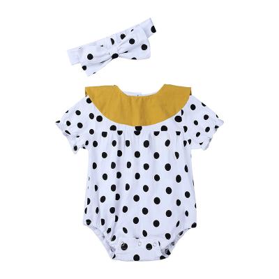 China Sunny Baby Summer Newborn Polka Dot Detachable Doll Collar Bag 95% Cotton Pet Clothes Baby Romper for sale