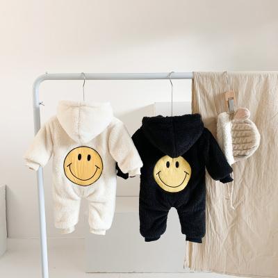 China 2021 Cute Winter Thickened Cotton 100% Cotton Zipper Baby Overalls Autumn Smile Face Romper Baby Cotton Wholesale for sale