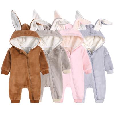 China 95% Cotton Baby Winter Clothes Baby Boy Thick Warm Zipper Long Sleeve Romper Fleece Biank Hooded Overalls for sale