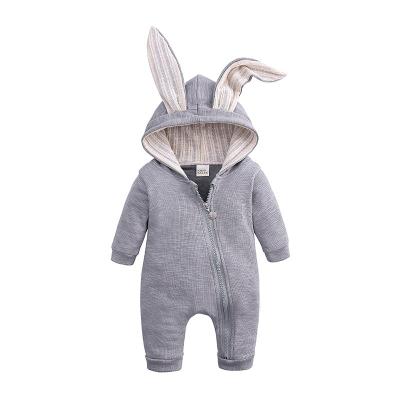 China 95% Cotton Newborn Baby Roupas Winter Boys Rompers Rabbit Ear Zipper Infants Pajamas Thick Warm Hooded Overalls for sale