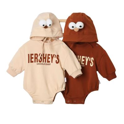 China 100% Cotton New Korean Round Collar Spring Infant Baby 100% Cotton Long Sleeve Letter Baby Romper With Hat for sale