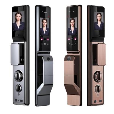 China High quality zinc alloy + stainless steel face lock fingerprint smart palm with tuya app control code card lock TUYA wifi smart lock with camera for sale