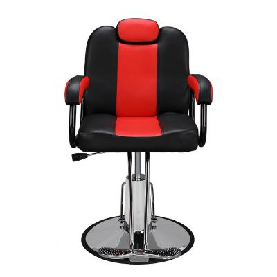 China Contemporary Leather Frame Iron Leather Frame Round PVC Base 150kg Black And Red Barber Chair Barber Chair for sale