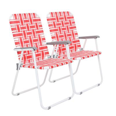 China Easy-carrying Steel Tube PP Webbing Supporting 120kg Folding Beach Chair Red And White Band for sale