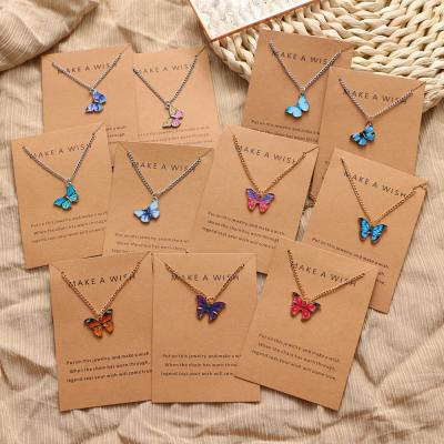 China 2021 FASHIONABLE Hot Sale Butterfly Necklace With Multiple Colors Lightly Chain Colorful Pendant Necklace For Women Jewelry for sale