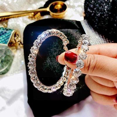 China 925 Sterling Silver Post Big Hoop Earrings Korea Rhinestone Shiny Circle Earrings FASHIONABLE for sale