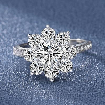 China CLASSIC Sunflower Jewelry 925 Sterling Silver Moissanite Ring For Women Wedding Rings for sale