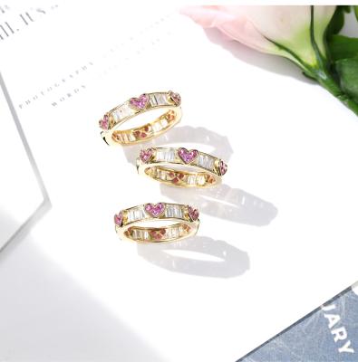 China CLASSIC Women Ring Korean Version Of European Peach Heart And American Fashion Personality Gold Zircon Ring for sale