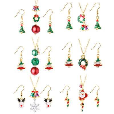 China TRENDY Christmas Kids Jewelry Sets Necklace Set Lovely Santa Brace Oil Dripping Alloy Earring for sale