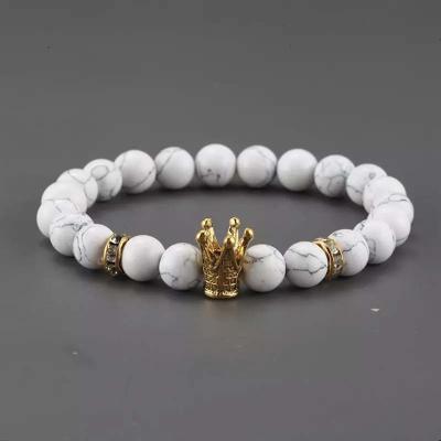 China Hot Selling Handmade Vintage Crown Charm Split Crystal Stone Beads Bangle Bracelet Couples Bracelet for sale