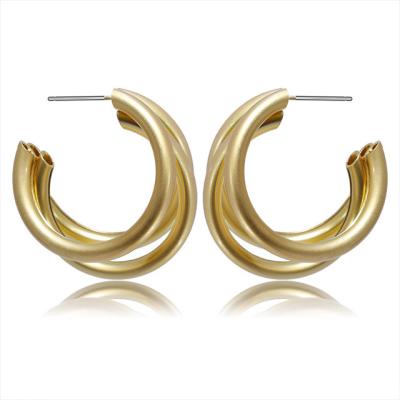 China CLASSIC Set Vintage Fashion 18k Gold Ear Studs Irregular Layered Vermeil Matte Earrings Retro Hoop for sale