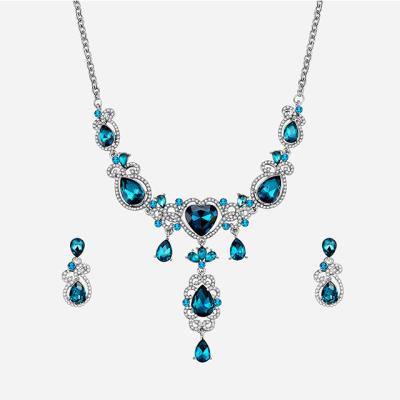 China Wholesale Blue Color Vintage Dubai Necklace Earring Wedding Bridal Jewelry Sets For Women Jewelry for sale