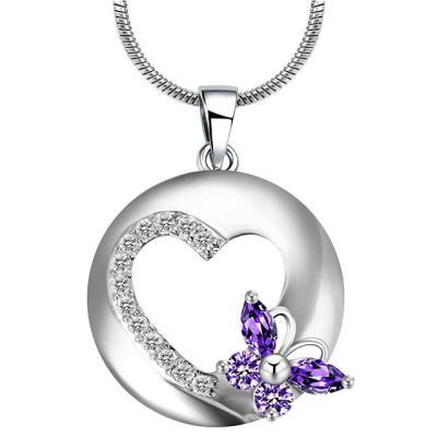 China 2021 romantic trend butterfly pour woman neck en heart zircon rhinestone pendant trend miner stainless steel jewelry for sale